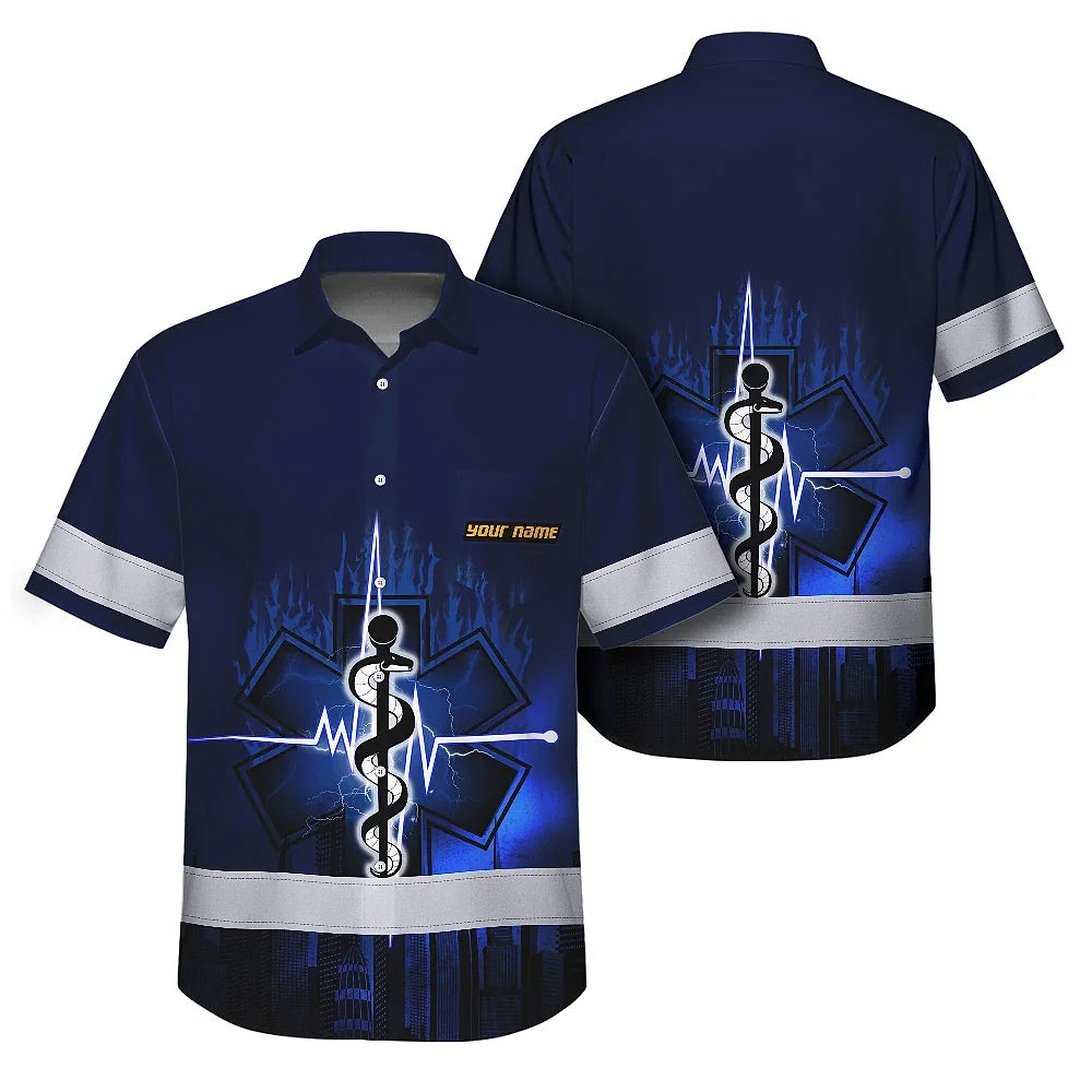 Hi Vis Hawaiian Shirt Reflective Tapes Star Of Life Custom Name Safety Workwear