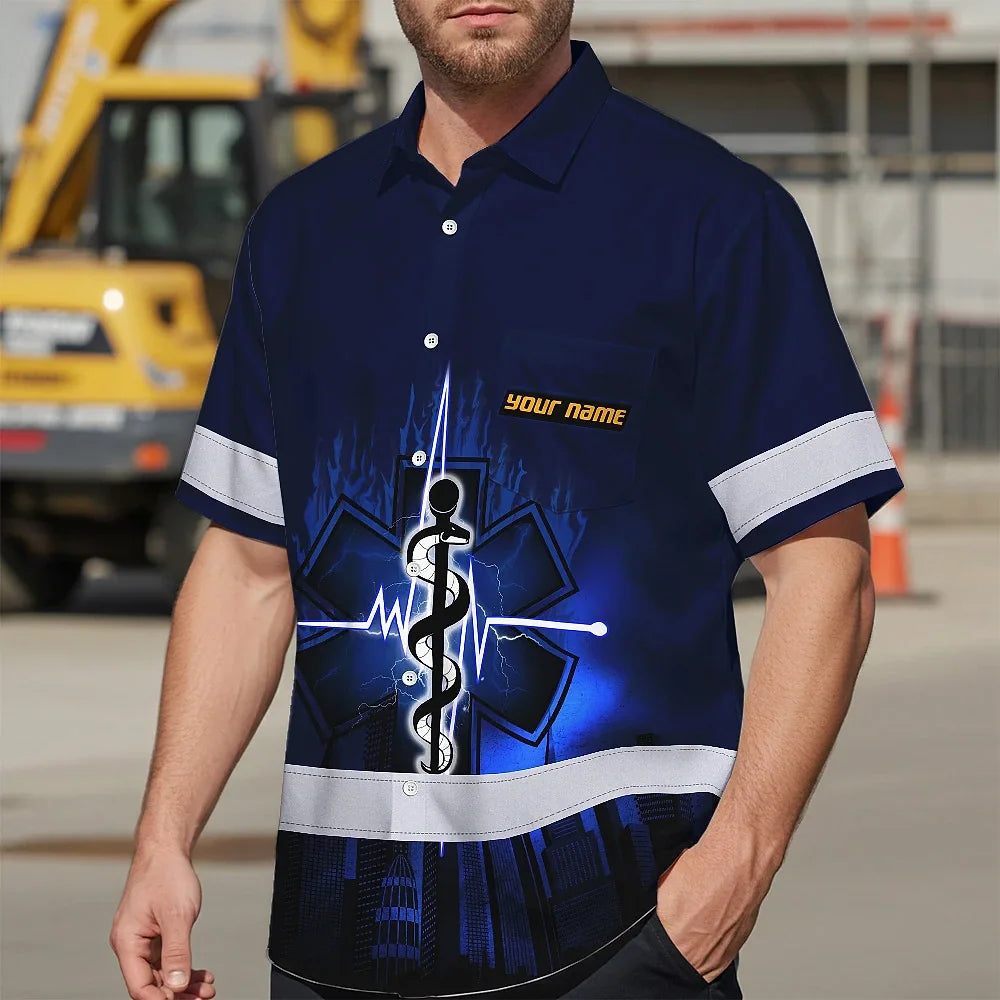 Hi Vis Hawaiian Shirt Reflective Tapes Star Of Life Custom Name Safety Workwear