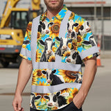 Hi Vis Hawaiian Shirt Reflective Tapes Sunflower Cow Custom Name Safety Workwear For Workers, Truckers, Operators