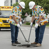 Hi Vis Hawaiian Shirt Reflective Tapes Sunflower Cow Custom Name Safety Workwear For Workers, Truckers, Operators