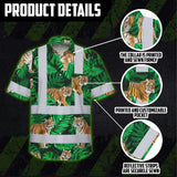 Hi Vis Hawaiian Shirt Reflective Tapes Tiger Flowers Custom Name Safety Workwear For Workers, Truckers, Operators