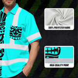 Hi Vis Hawaiian Shirt Reflective Tapes TiKi Hawaiian Blue Neon Polynesian Tribal Custom Name Safety Workwear For Workers, Truckers, Operators