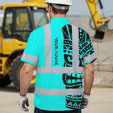 Hi Vis Hawaiian Shirt Reflective Tapes TiKi Hawaiian Blue Neon Polynesian Tribal Custom Name Safety Workwear For Workers, Truckers, Operators