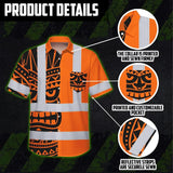 Hi Vis Hawaiian Shirt Reflective Tapes TiKi Hawaiian Orange Neon Polynesian Tribal Custom Name Safety Workwear For Workers, Truckers, Operators