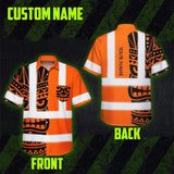 Hi Vis Hawaiian Shirt Reflective Tapes TiKi Hawaiian Orange Neon Polynesian Tribal Custom Name Safety Workwear For Workers, Truckers, Operators