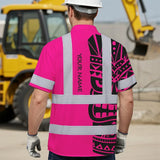 Hi Vis Hawaiian Shirt Reflective Tapes TiKi Hawaiian Pink Neon Polynesian Tribal Custom Name Safety Workwear For Workers, Truckers, Operators