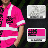 Hi Vis Hawaiian Shirt Reflective Tapes TiKi Hawaiian Pink Neon Polynesian Tribal Custom Name Safety Workwear For Workers, Truckers, Operators