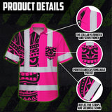 Hi Vis Hawaiian Shirt Reflective Tapes TiKi Hawaiian Pink Neon Polynesian Tribal Custom Name Safety Workwear For Workers, Truckers, Operators