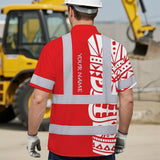 Hi Vis Hawaiian Shirt Reflective Tapes TiKi Hawaiian Red Neon Polynesian Tribal Custom Name Safety Workwear For Workers, Truckers, Operators