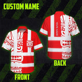 Hi Vis Hawaiian Shirt Reflective Tapes TiKi Hawaiian Red Neon Polynesian Tribal Custom Name Safety Workwear For Workers, Truckers, Operators