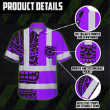 Hi Vis Hawaiian Shirt Reflective Tapes TiKi Hawaiian Violet Neon Polynesian Tribal Custom Name Safety Workwear For Workers, Truckers, Operators