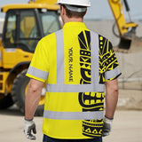 Hi Vis Hawaiian Shirt Reflective Tapes TiKi Hawaiian Yellow Neon Polynesian Tribal Custom Name Safety Workwear For Workers, Truckers, Operators