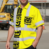 Hi Vis Hawaiian Shirt Reflective Tapes TiKi Hawaiian Yellow Neon Polynesian Tribal Custom Name Safety Workwear For Workers, Truckers, Operators