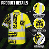 Hi Vis Hawaiian Shirt Reflective Tapes TiKi Hawaiian Yellow Neon Polynesian Tribal Custom Name Safety Workwear For Workers, Truckers, Operators