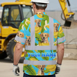 Hi Vis Hawaiian Shirt Reflective Tapes Tropical Banana Custom Name And Pet Image Safety Workwear For Workers, Truckers, Operators