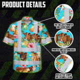 Hi Vis Hawaiian Shirt Reflective Tapes Tropical Flowers Cow Custom Name Safety Workwear For Workers, Truckers, Operators