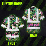 Hi Vis Hawaiian Shirt Reflective Tapes Tropical Pink Flowers Custom Name And Pet Image Safety Workwear For Workers, Truckers, Operators