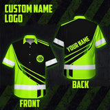 Hi Vis Hawaiian Shirt Reflective Tapes Uniform Green Neon 2 Custom Logo And Name