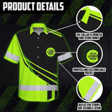 Hi Vis Hawaiian Shirt Reflective Tapes Uniform Green Neon 2 Custom Logo And Name