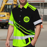 Hi Vis Hawaiian Shirt Reflective Tapes Uniform Green Neon 2 Custom Logo And Name