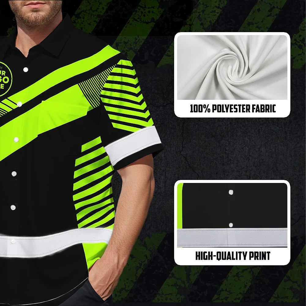 Hi Vis Hawaiian Shirt Reflective Tapes Uniform Green Neon Black 2 Custom Name And Logo