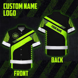 Hi Vis Hawaiian Shirt Reflective Tapes Uniform Green Neon Black 2 Custom Name And Logo