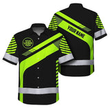 Hi Vis Hawaiian Shirt Reflective Tapes Uniform Green Neon Black 2 Custom Name And Logo