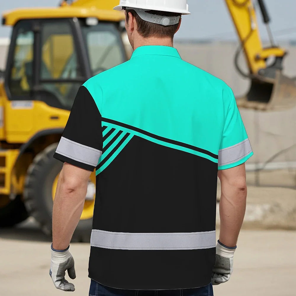 Hi Vis Hawaiian Shirt Reflective Tapes Uniform Mint Neon Custom Logo And Name