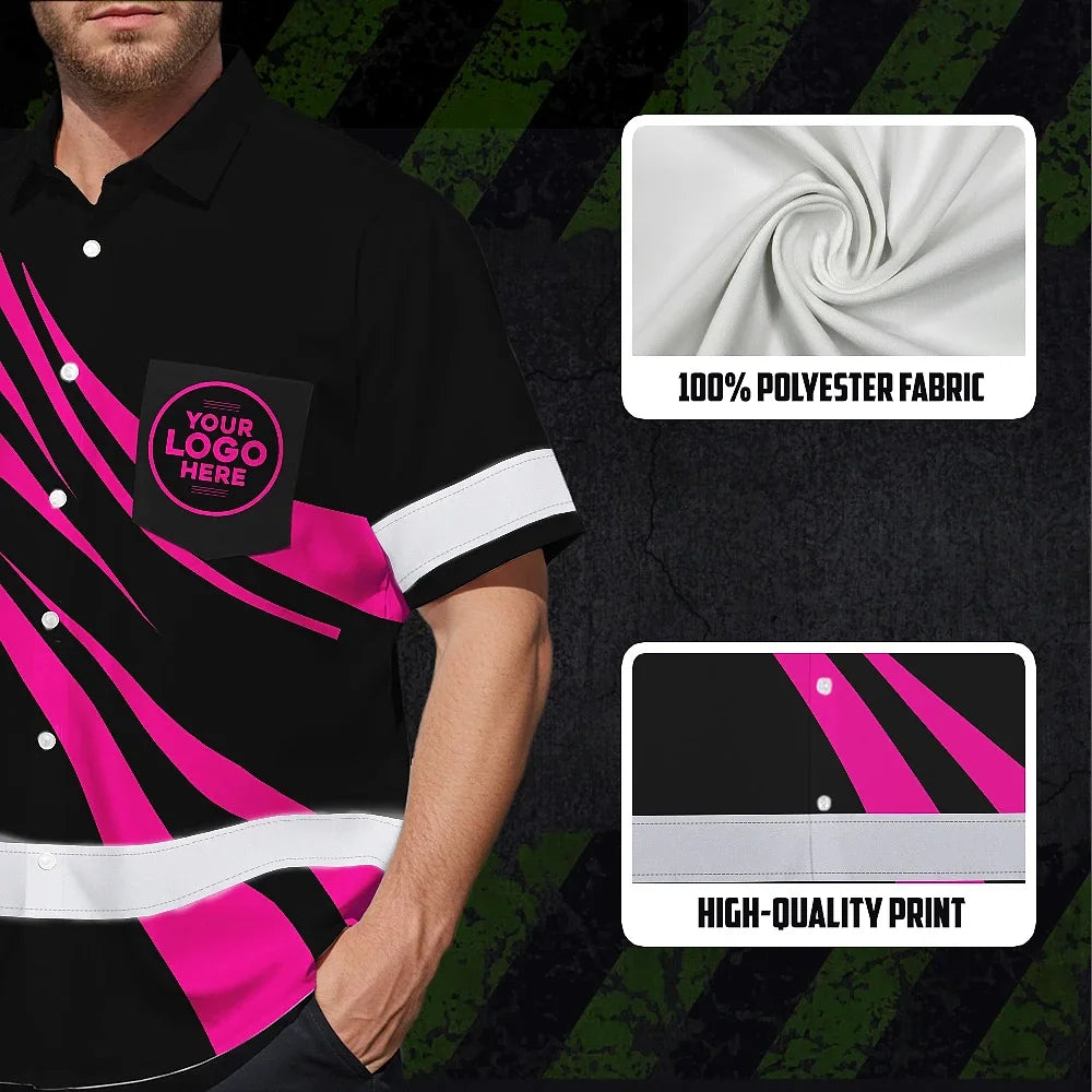 Hi Vis Hawaiian Shirt Reflective Tapes Uniform Pink Neon Black Custom Name And Logo