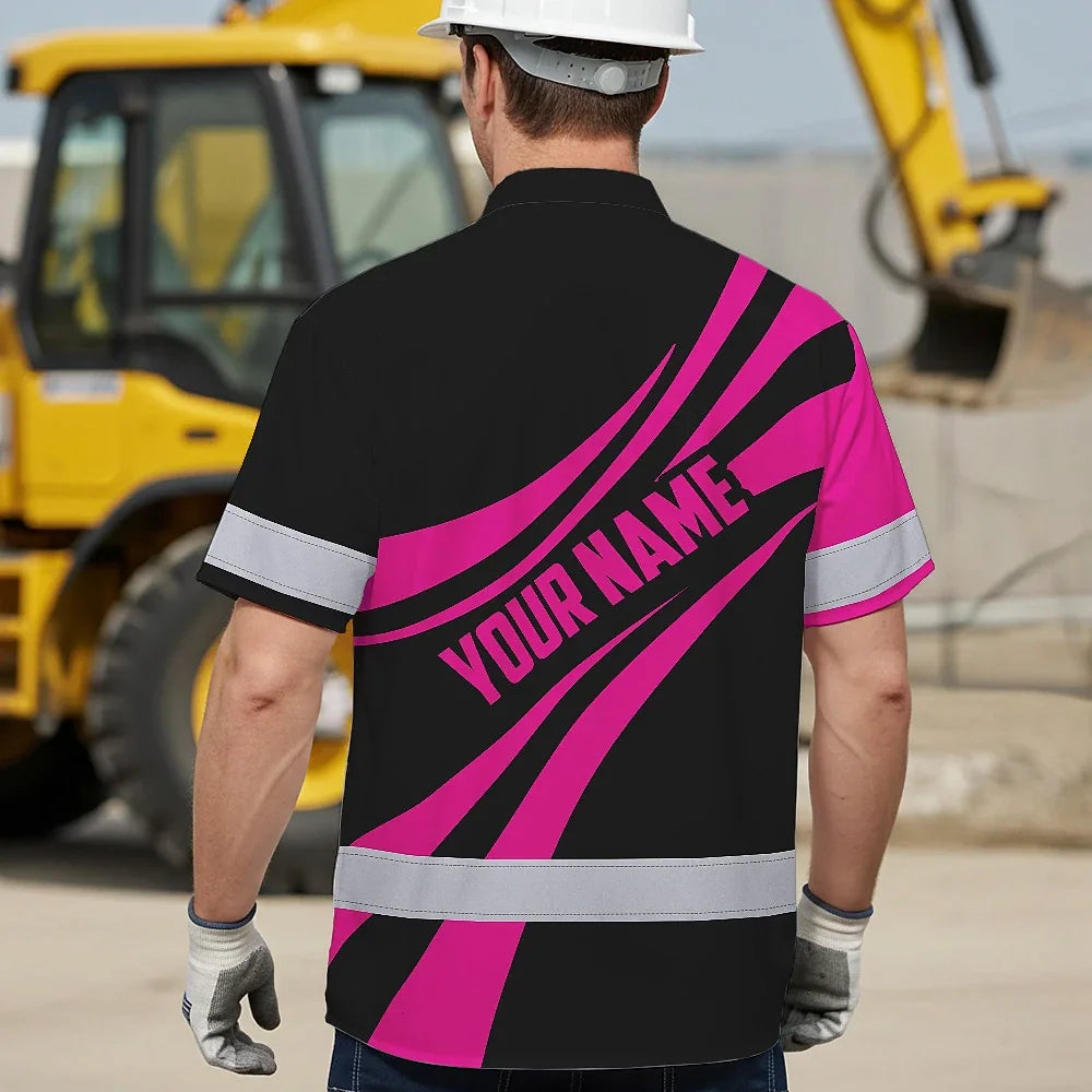Hi Vis Hawaiian Shirt Reflective Tapes Uniform Pink Neon Black Custom Name And Logo