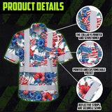 Hi Vis Hawaiian Shirt Reflective Tapes US Flag Blue And Red Custom Name Safety Workwear For Workers, Truckers, Operators, Independence