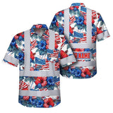 Hi Vis Hawaiian Shirt Reflective Tapes US Flag Blue And Red Custom Name Safety Workwear For Workers, Truckers, Operators, Independence