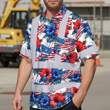 Hi Vis Hawaiian Shirt Reflective Tapes US Flag Blue And Red Custom Name Safety Workwear For Workers, Truckers, Operators, Independence