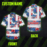 Hi Vis Hawaiian Shirt Reflective Tapes US Flag Blue And Red Custom Name Safety Workwear For Workers, Truckers, Operators, Independence