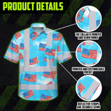 Hi Vis Hawaiian Shirt Reflective Tapes US Flag Blue Custom Name Safety Workwear For Workers, Truckers, Operators, Independence