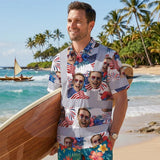 Hi Vis Hawaiian Shirt Reflective Tapes US Flag Blue Red Custom Name And Image Safety Workwear For Workers, Truckers, Operators, Independence