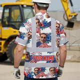 Hi Vis Hawaiian Shirt Reflective Tapes US Flag Blue Red Custom Name And Image Safety Workwear For Workers, Truckers, Operators, Independence