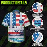 Hi Vis Hawaiian Shirt Reflective Tapes US Flag Blue Red Tree Custom Name Safety Workwear For Workers, Truckers, Operators, Independence