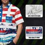 Hi Vis Hawaiian Shirt Reflective Tapes US Flag Blue Red Tree Custom Name Safety Workwear For Workers, Truckers, Operators, Independence