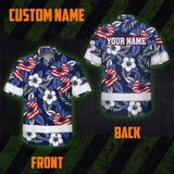 Hi Vis Hawaiian Shirt Reflective Tapes US Flag Flower 02 Custom Name Safety Workwear For Workers, Truckers, Operators, Independence