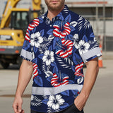 Hi Vis Hawaiian Shirt Reflective Tapes US Flag Flower 02 Custom Name Safety Workwear For Workers, Truckers, Operators, Independence