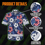 Hi Vis Hawaiian Shirt Reflective Tapes US Flag Flower 02 Custom Name Safety Workwear For Workers, Truckers, Operators, Independence