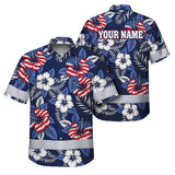 Hi Vis Hawaiian Shirt Reflective Tapes US Flag Flower 02 Custom Name Safety Workwear For Workers, Truckers, Operators, Independence