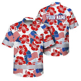 Hi Vis Hawaiian Shirt Reflective Tapes US Flag Flower  Custom Name Safety Workwear For Workers, Truckers, Operators