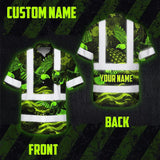 Hi Vis Hawaiian Shirt Reflective Tapes US Flag Lime Neon Eagle Custom Name Safety Workwear For Workers, Truckers, Operators, Independence