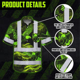 Hi Vis Hawaiian Shirt Reflective Tapes US Flag Lime Neon Eagle Custom Name Safety Workwear For Workers, Truckers, Operators, Independence