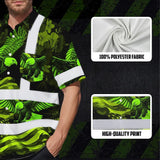 Hi Vis Hawaiian Shirt Reflective Tapes US Flag Lime Neon Eagle Custom Name Safety Workwear For Workers, Truckers, Operators, Independence