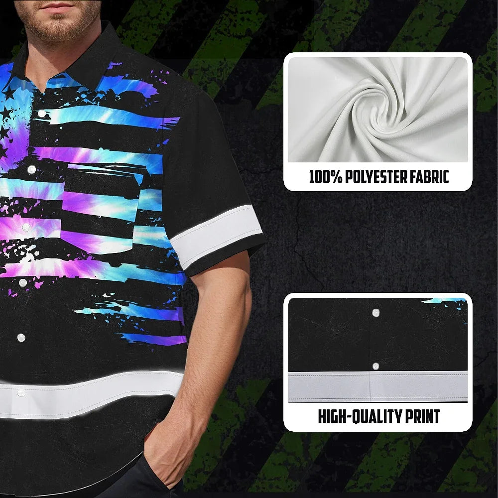 Hi Vis Hawaiian Shirt Reflective Tapes Violet Blue Tie Dye US Flag Custom Name