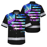 Hi Vis Hawaiian Shirt Reflective Tapes Violet Blue Tie Dye US Flag Custom Name