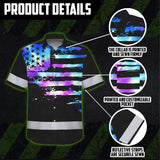 Hi Vis Hawaiian Shirt Reflective Tapes Violet Blue Tie Dye US Flag Custom Name